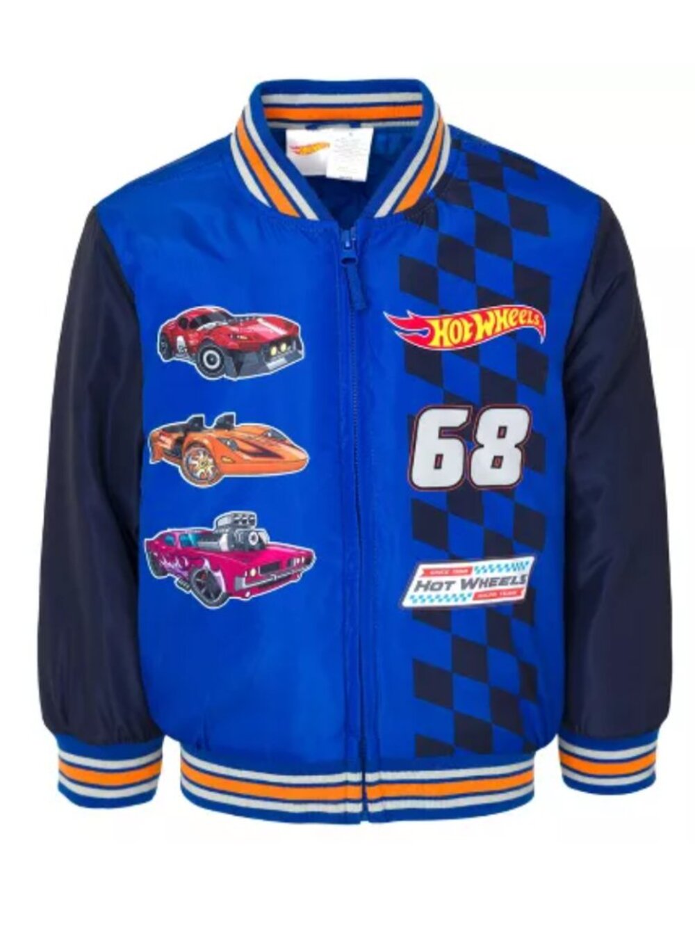 Hot Wheels Boys Zip Up Varsity Bomber Jacket Size 6 Vibrant Car Racing Graphics